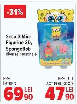 Carrefour Set x 3 Mini Figurine 3D, SpongeBob Ofertă