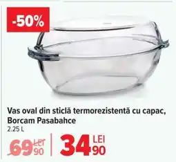 Carrefour Vas oval din sticlă termorezistentă cu capac, Borcam Pasabahce Ofertă
