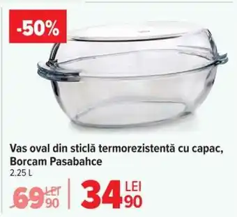 Carrefour Vas oval din sticlă termorezistentă cu capac, Borcam Pasabahce Ofertă