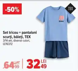 Carrefour Set tricou + pantaloni scurți, băieți, TEX Ofertă