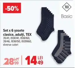 Carrefour Set x 6 șosete clasice, adulți, TEX Ofertă