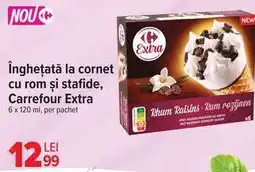 Carrefour Înghețată la cornet cu rom și stafide, Carrefour Extra Ofertă