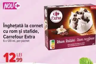 Carrefour Înghețată la cornet cu rom și stafide, Carrefour Extra Ofertă