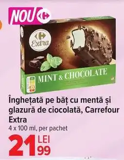 Carrefour Înghețată pe băț cu mentă și glazură de ciocolată, Carrefour Extra Ofertă