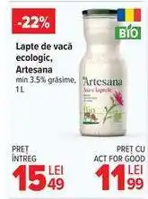 Carrefour Lapte de vacă ecologic, Artesana Ofertă