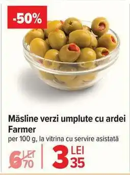 Carrefour Măsline verzi umplute cu ardei Farmer Ofertă