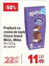 Carrefour Prajitură cu cremă de lapte Choco Snack Minis, Milka Ofertă