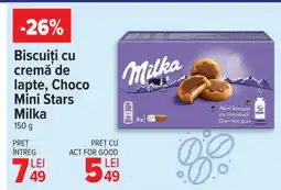 Carrefour Biscuiți cu cremă de lapte, Choco Mini Stars Milka Ofertă