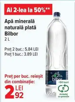 Carrefour Apă minerală naturală plată Bilbor 2L Ofertă