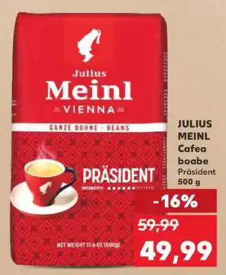 Kaufland JULIUS MEINL Cafea boabe Präsident 500 g Ofertă
