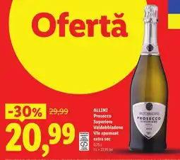 Lidl ALLINI Prosecco Superiore Valdobbiadene Vin spumant extra sec Ofertă