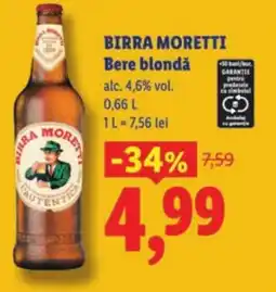 Lidl BIRRA MORETTI Bere blondǎ Ofertă