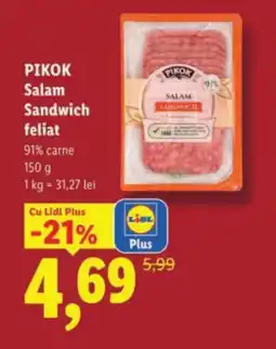 Lidl PIKOK Salam Sandwich feliat Ofertă