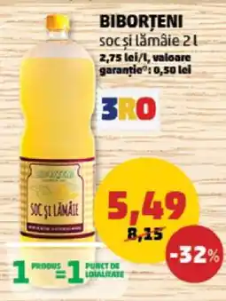 Penny BIBORTENI soc și lămâie 2L Ofertă