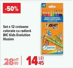Carrefour Set x 12 creioane colorate cu radieră BIC Kids Evolution Illusion Ofertă