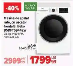 Carrefour Mașină de spălat rufe cu uscător frontală Beko B5DFT59442W Ofertă