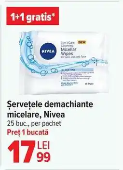 Carrefour Șervețele demachiante micelare, Nivea Ofertă