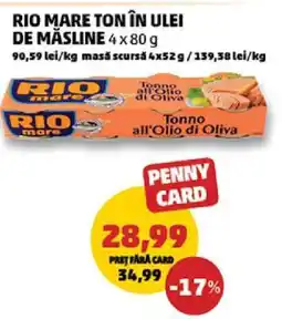 Penny RIO MARE TON ÎN ULEI DE MĂSLINE 4 x 80 g Ofertă