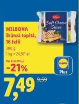 Lidl MILBONA Brânză topită, 16 felii Ofertă