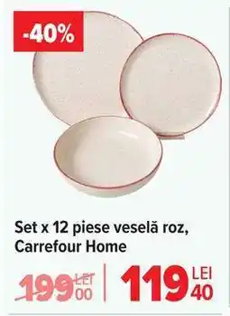Carrefour Set x 12 piese veselă roz, Carrefour Home Ofertă