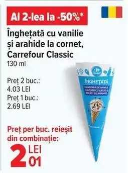 Carrefour Înghețată cu vanilie și arahide la cornet, Carrefour Classic Ofertă