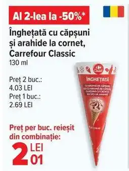 Carrefour Înghețată cu căpșuni și arahide la cornet, Carrefour Classic Ofertă
