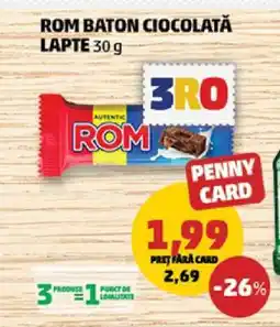 Penny ROM BATON CIOCOLATĂ LAPTE 30 g Ofertă