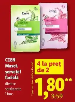 Lidl CIEN Mască șervețel facială Ofertă
