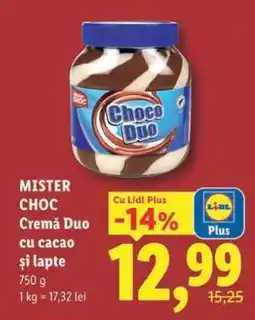 Lidl MISTER CHOC Cremă Duo cu cacao și lapte Ofertă