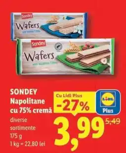 Lidl Sondey Napolitane cu 75% cremă Ofertă
