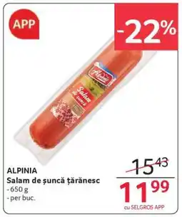 Selgros ALPINIA Salam de șuncă țărănesc Ofertă