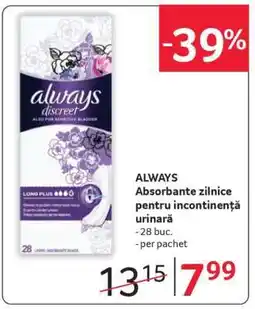 Selgros ALWAYS Absorbante zilnice pentru incontinență urinară Ofertă