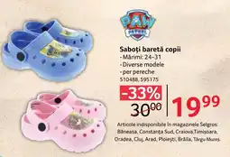 Selgros Saboți baretă copii Ofertă