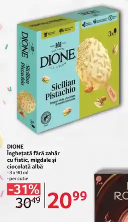 Selgros DIONE Înghețată fără zahăr cu fistic, migdale și ciocolată albă Ofertă