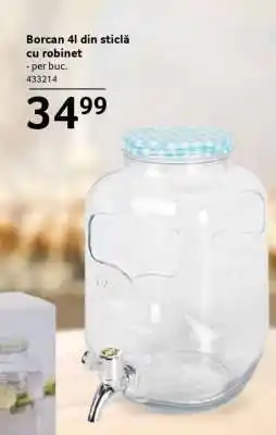 Selgros Borcan 4l din sticlă cu robinet Ofertă