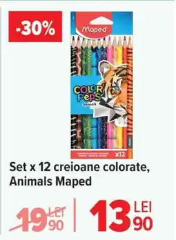 Carrefour Set x 12 creioane colorate, Animals Maped Ofertă