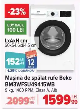 Carrefour Mașină de spălat rufe Beko BM3WFSU49415WB Ofertă