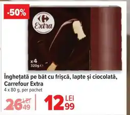 Carrefour Înghețată pe băț cu frișcă, lapte și ciocolată, Carrefour Extra Ofertă