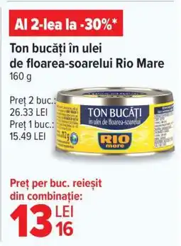 Carrefour Ton bucăți în ulei de floarea-soarelui Rio Mare Ofertă