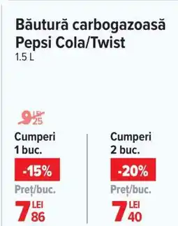 Carrefour Băutură carbogazoasă Pepsi Cola/Twist 1.5 L Ofertă