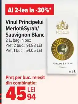 Carrefour Vinul Principelui Merlot&Syrah/Sauvignon Blanc Ofertă