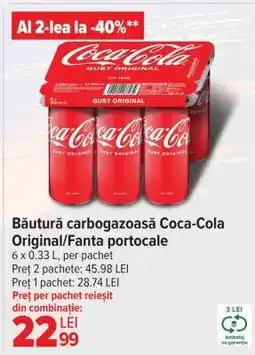 Carrefour Băutură carbogazoasă Coca Cola original/Fanta portocale Ofertă