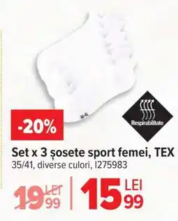 Carrefour Set x 3 șosete sport femei, TEX Ofertă