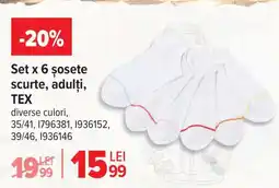 Carrefour Set x 6 șosete scurte, adulți, TEX Ofertă