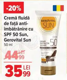 Carrefour Cremă fluidă de față anti-îmbătrânire cu SPF 50 Sun, Gerovital Sun Ofertă