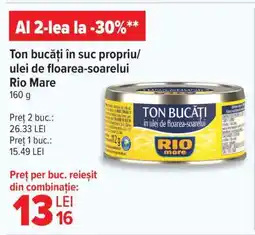 Carrefour Ton bucăți în suc propriu/ulei de floarea-soarelui Rio Mare Ofertă