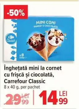 Carrefour Înghețată mini la cornet cu frișcă și ciocolată, Carrefour Classic Ofertă