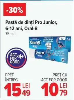 Carrefour Pastă de dinți Pro Junior, 6-12 ani, Oral-B Ofertă