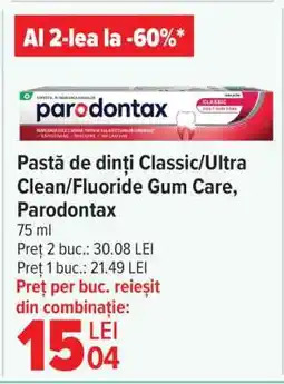 Carrefour Pastă de dinți Classic/Ultra Clean/Fluoride Gum Care, Parodontax Ofertă