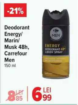Carrefour Deodorant Energy/Marin/Musk 48h, Carrefour Men Ofertă
